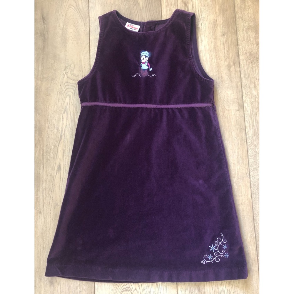 Minnie Mouse Embroidered Velvet Fleece Purple Embroidered Jumper Dress Girls 7/8